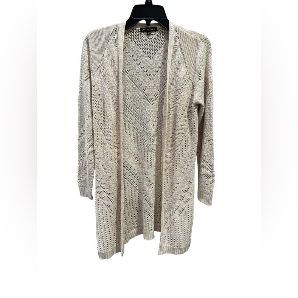 Women’s Love Ellie Beige Long Sleeve Long Open Cardigan: M